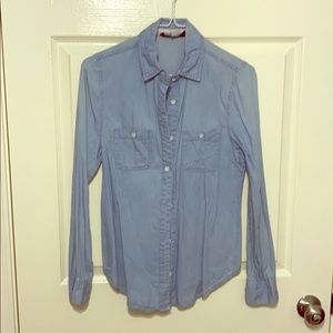 Light wash blue jean button blouse